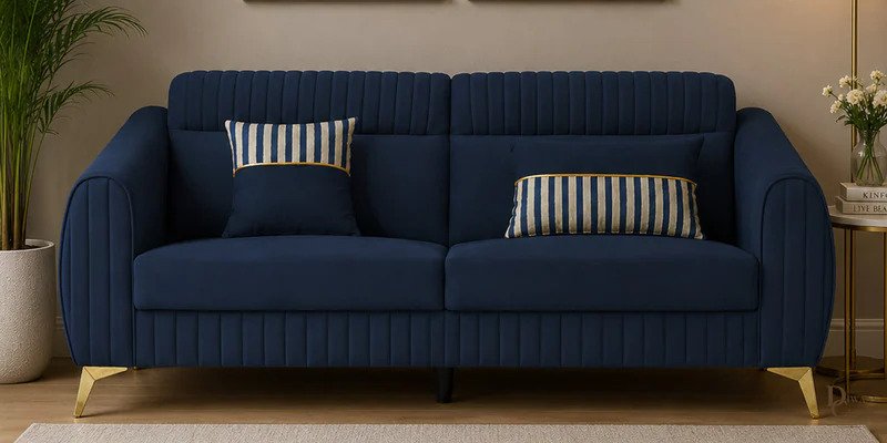 Lujain Plus 3 Seater Sofa in Blue Colour — Diwans Classic