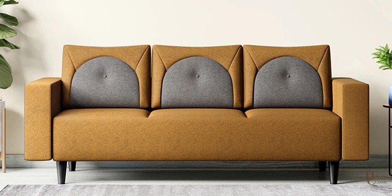Riad Fabric 3 Seater Sofa In Camel Brown Colour — Diwans Classic