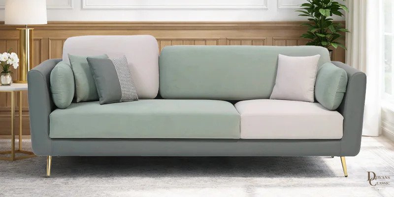 Zümrüt Velvet 3 Seater Sofa in Olive Clay Colour — Diwans Classic