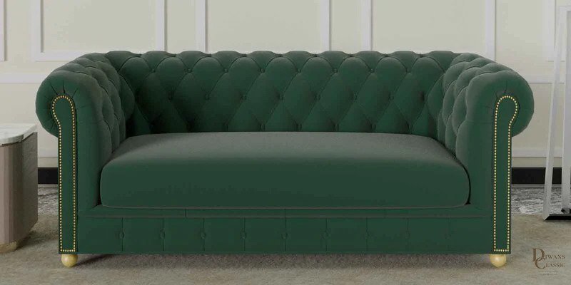 Nil Velvet 2 Seater Sofa In Forest Green Colour — Diwans Classic