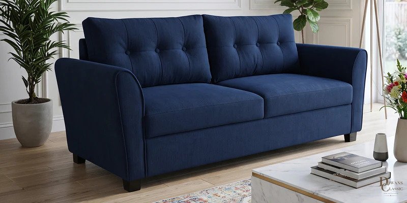 Safeer Fabric 3 Seater Sofa In Blue Colour — Diwans Classic
