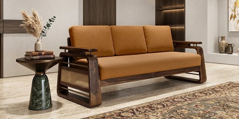 Qasr Sheesham Wood 3 Seater Sofa In Light Brown Colour — Diwans Classic