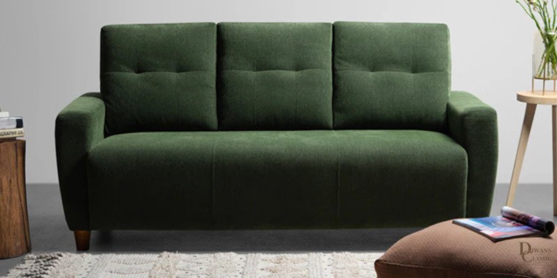 Rayhana Fabric 3 Seater Sofa in Avocado Green Colour — Diwans Classic