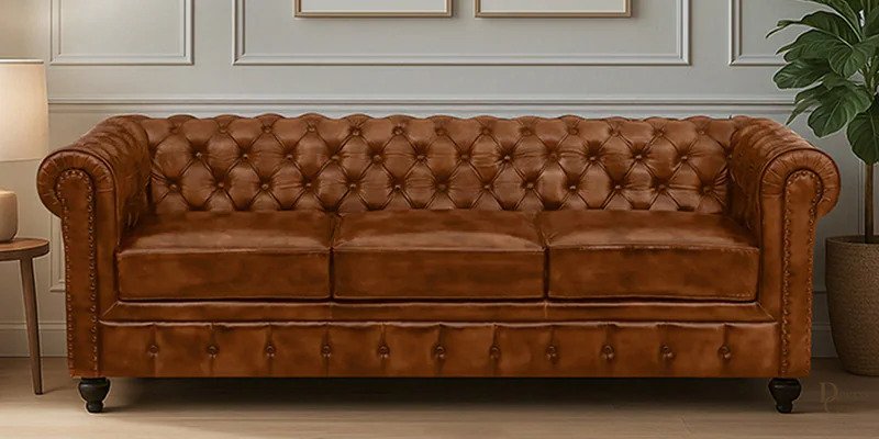 Andalus Leather 3 Seater Sofa In Tan Finish — Diwans Classic