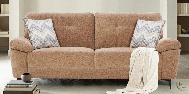 Oud Fabric 3 Seater Sofa in Brown Colour — Diwans Classic