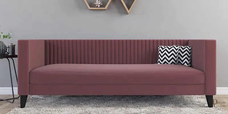 Warda Velvet 3 Seater Sofa In Dusky Rose Colour — Diwans Classic