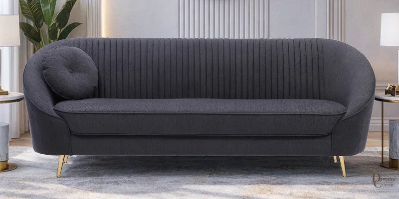 Sahab Chenille Fabric 3 Seater Sofa in Charcoal Grey Colour — Diwans Classic