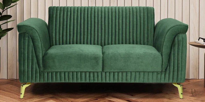 Rihana Velvet 2 Seater Sofa In Textured Green Colour — Diwans Classic