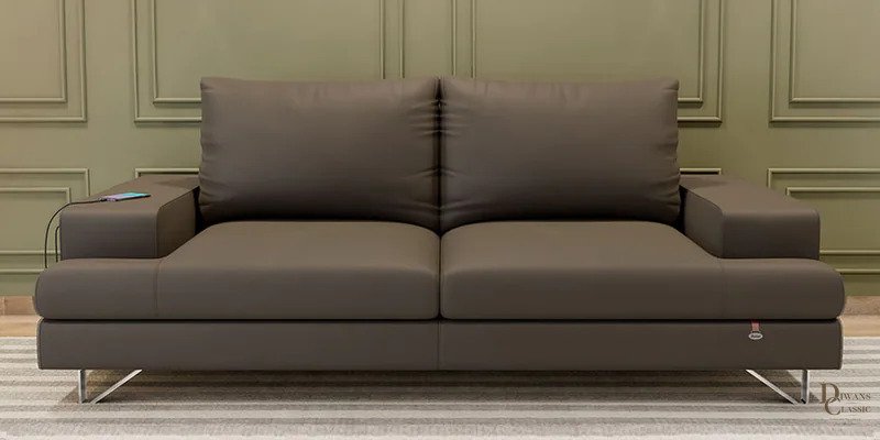 Waleed Leatherette 3 Seater Sofa With Adjustable Backrest & Usb Charging In Grey Color — Diwans Classic
