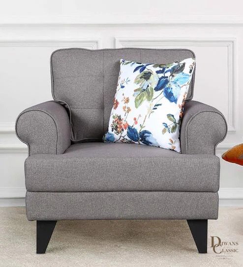 Wadi Fabric 1 Seater Sofa in Beige Colour — Diwans Classic