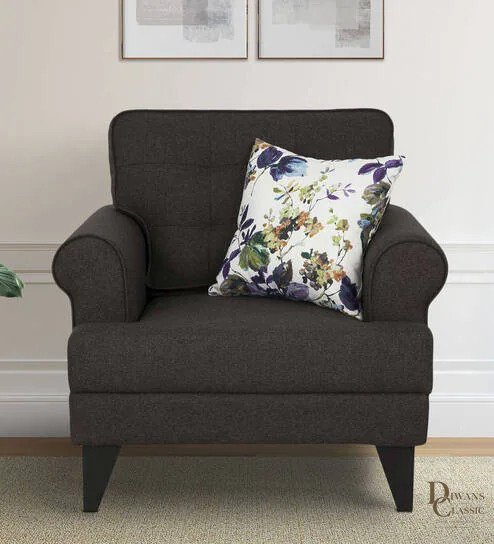 Wadi Fabric 1 Seater Sofa in Light Brown Colour — Diwans Classic