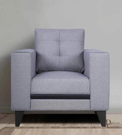 Hajar Fabric 1 Seater Sofa in Grey Colour — Diwans Classic