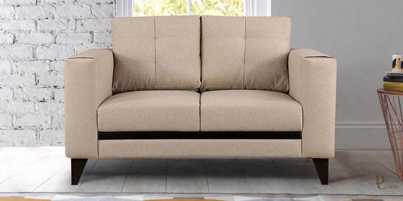 Hajar Fabric 2 Seater Sofa in Beige Colour — Diwans Classic