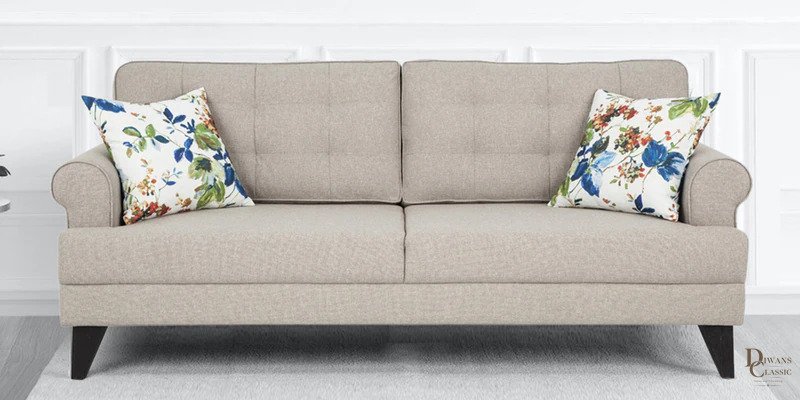 Wadi Fabric 3 Seater Sofa in Beige Colour — Diwans Classic