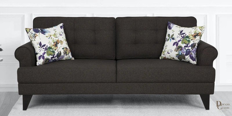 Wadi Fabric 3 Seater Sofa In Brown Colour — Diwans Classic
