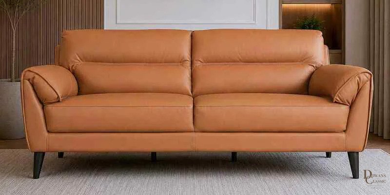 Hawa Leather Fabric 3 Seater Sofa Set In Brown Colour — Diwans Classic