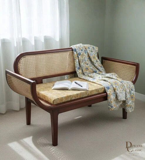 Zawan Solid Wood Love Sofa In Teak Orange Finish — Diwans Classic