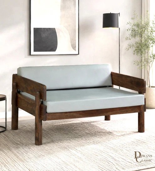 Sahara Solid Wood Love Sofa In Brown Finish — Diwans Classic