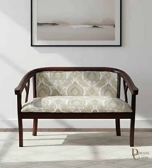 Jamal Solid Wood Love Sofa In Brown Finish — Diwans Classic