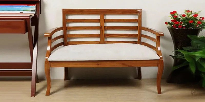 Toledo Teak Wood 2 Seater Sofa In Teak Colour — Diwans Classic