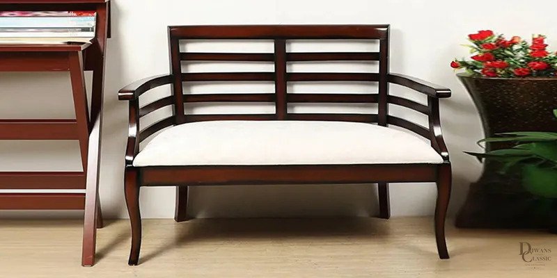 Toledo Teak Wood 2 Seater Sofa In Brown Colour — Diwans Classic
