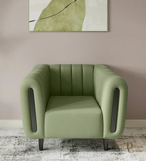 Sultanah Fabric 1 Seater Sofa in Green Colour — Diwans Classic