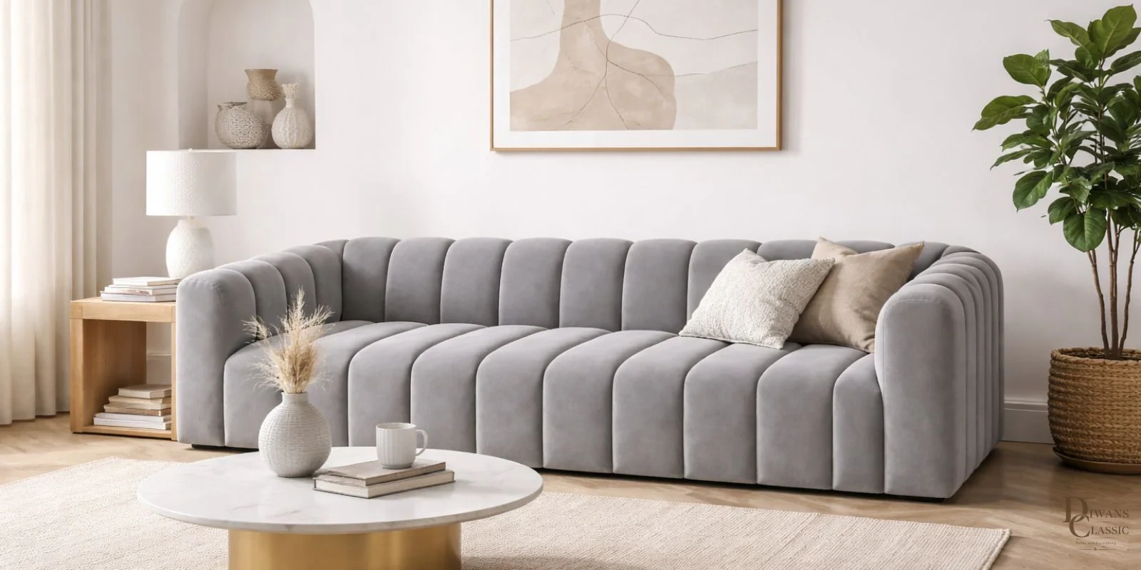 Farasha Sofa In Grey Colour — Diwans Classic