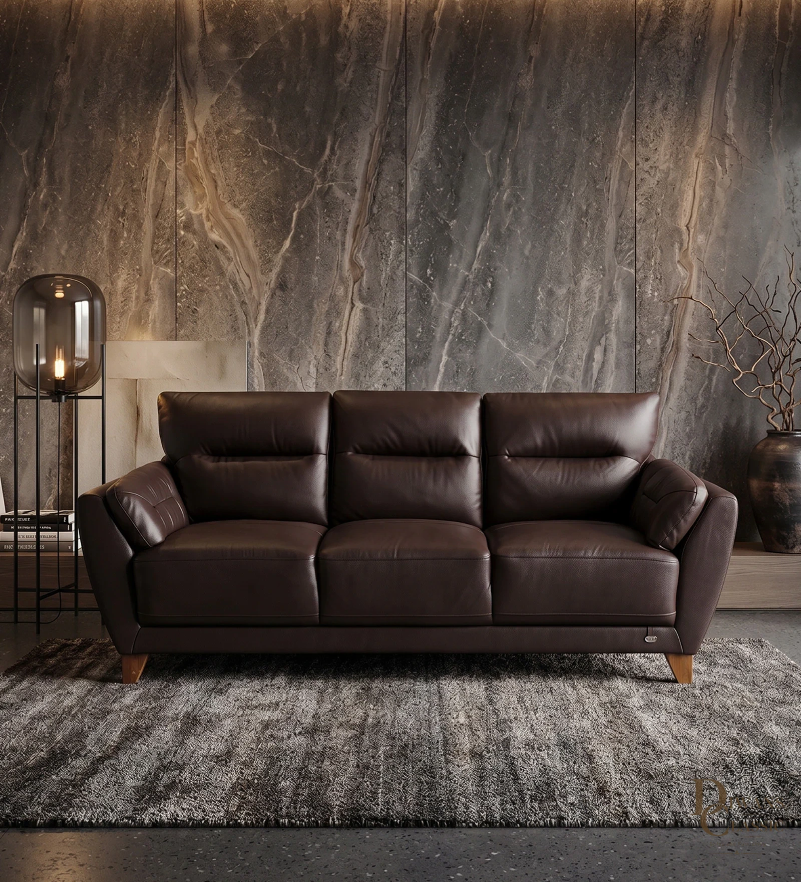 Nour 3 Seater Sofas In Brown Finish — Diwans Classic