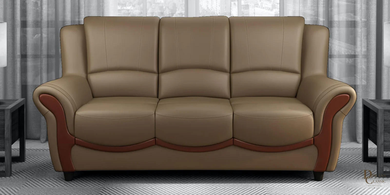 Jarrah Leatherette 3 Seater Sofa  in Grey Colour — Diwans Classic