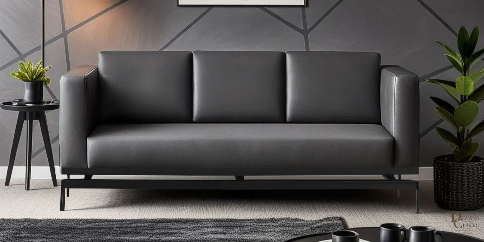 Khulood Leatherette 3 Seater Sofa In Grey Colour — Diwans Classic