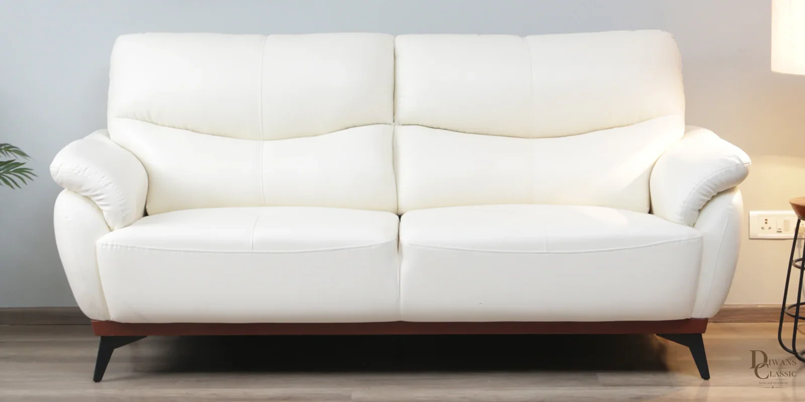 Dimashq Leatherette 3 Seater Sofa in Off White Colour — Diwans Classic