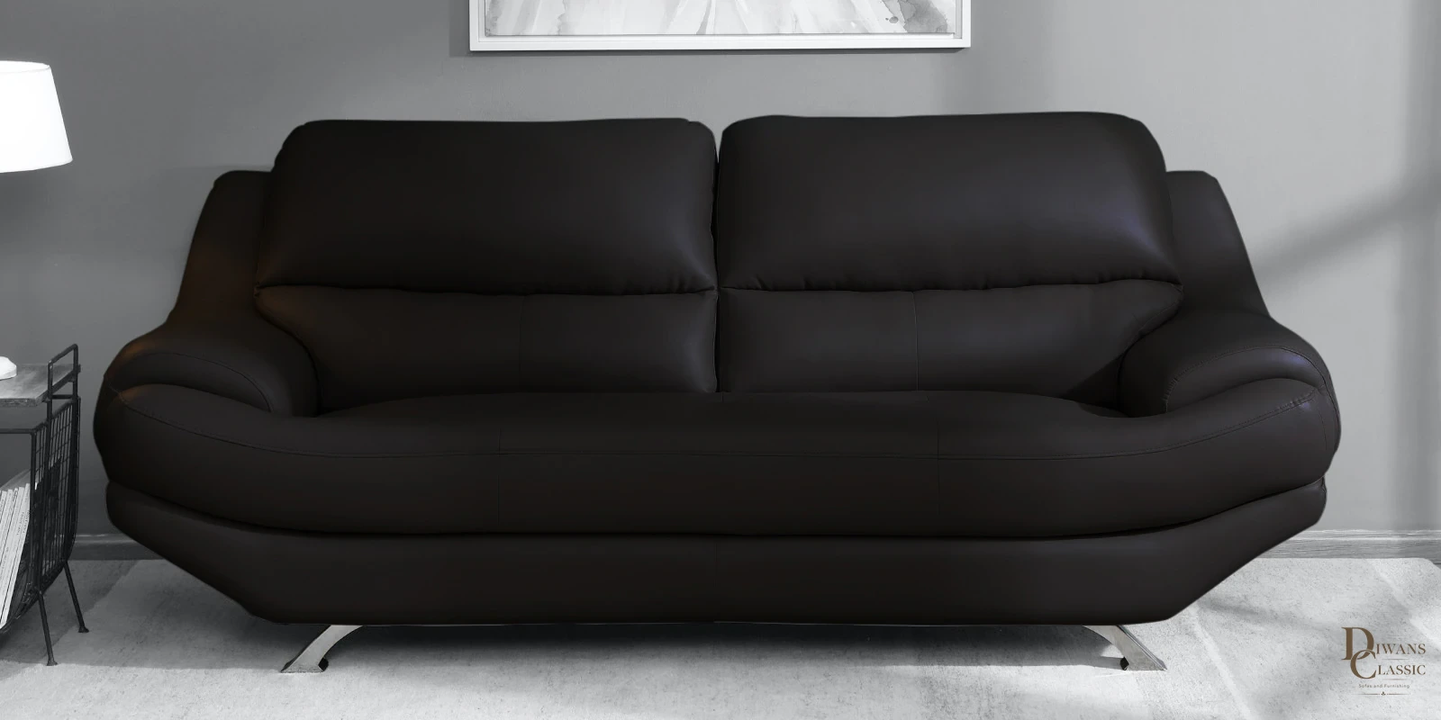 Tariq Leatherette 3 Seater Sofa in Black Colour — Diwans Classic