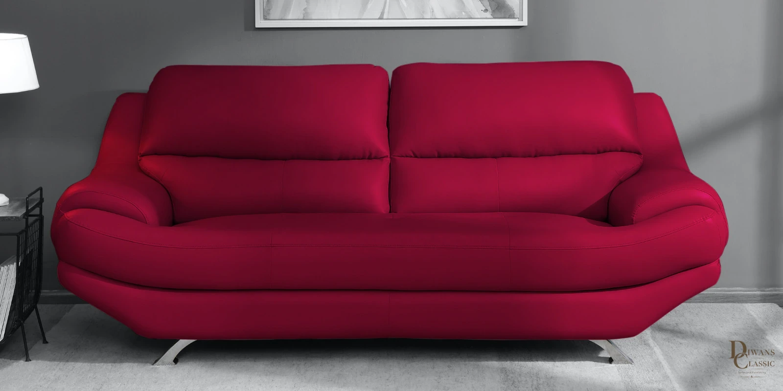 Tariq Leatherette 3 Seater Sofa in Pink Colour — Diwans Classic