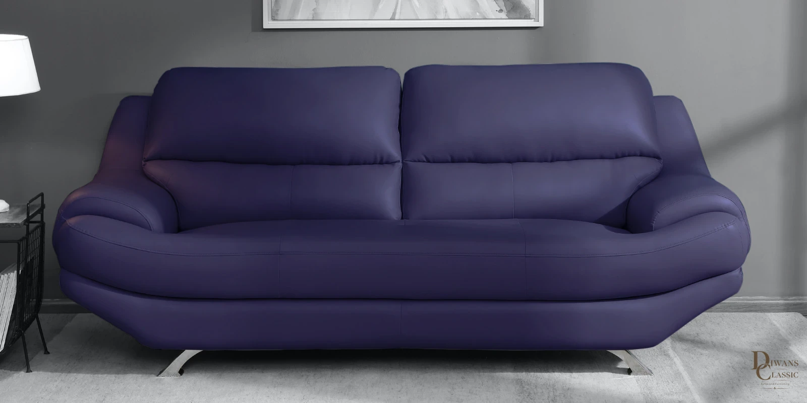 Tariq Leatherette 3 Seater Sofa in Blue Colour — Diwans Classic