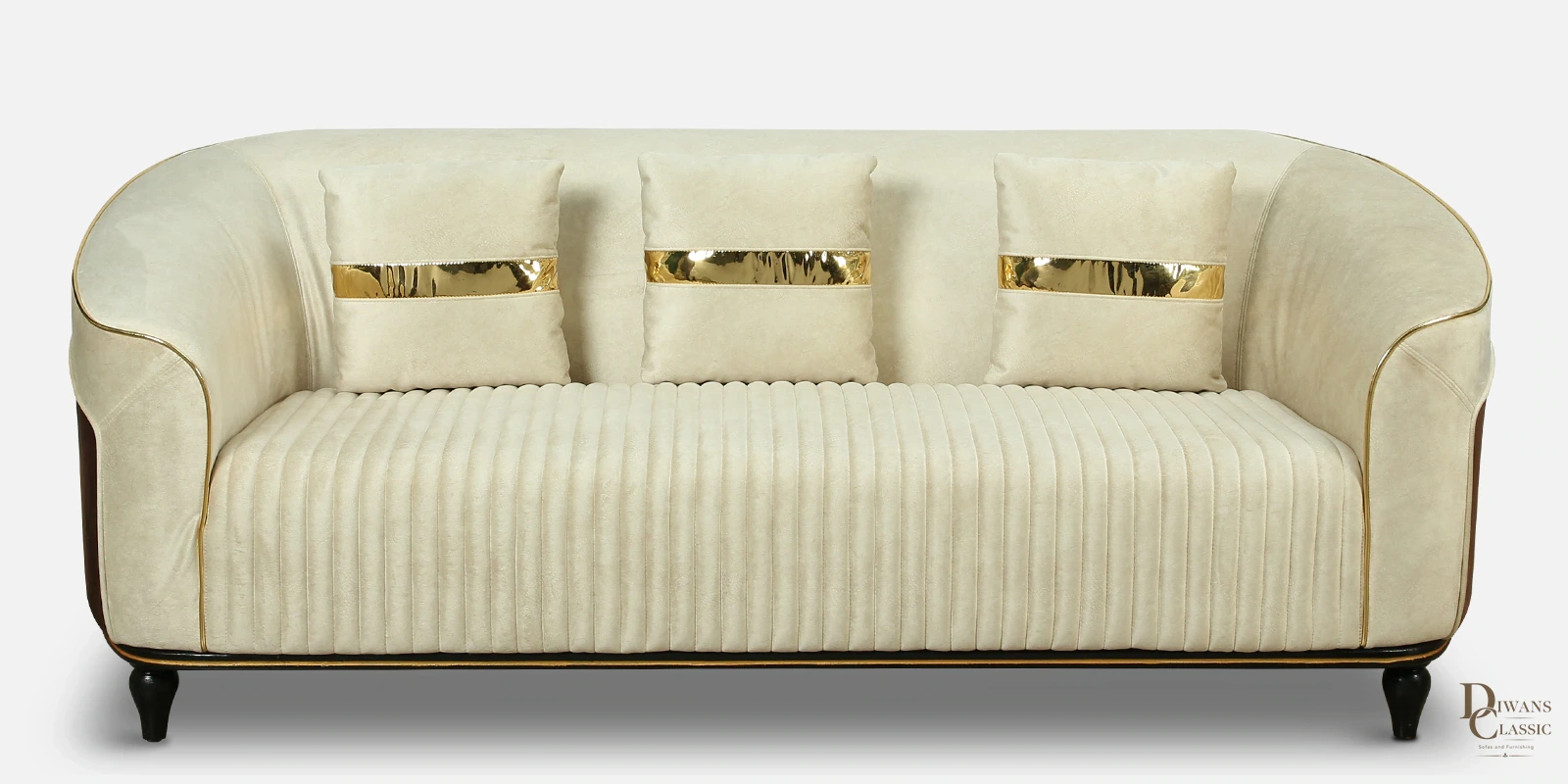 Bahar Velvet 3 Seater Sofa in Beige Colour — Diwans Classic