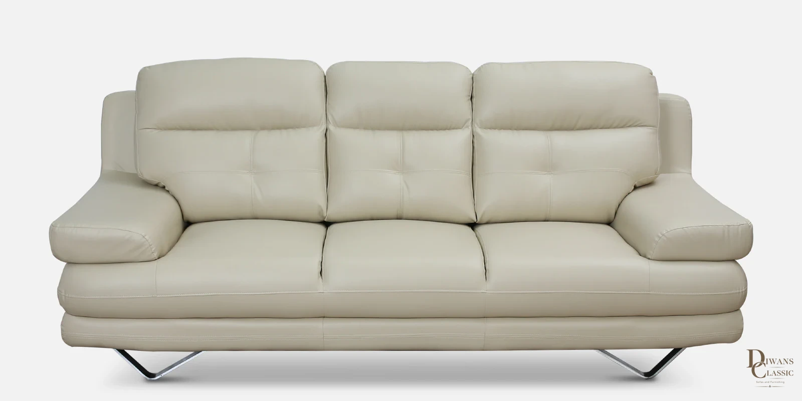 Raml Leatherette 1 Seater Sofa in Beige Colour — Diwans Classic