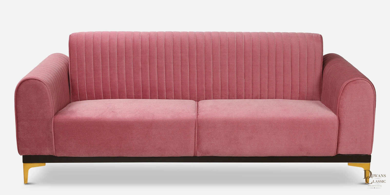 Pink Fabric 3 Seater Sofa in Dusty Pink Colour — Diwans Classic
