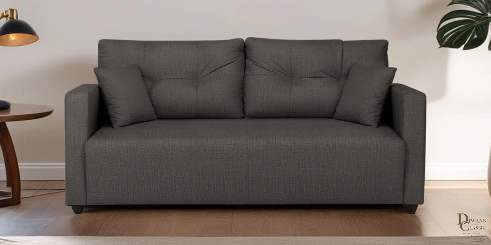 Firuzeh Fabric 3 Seater Sofa In Slate Grey Colour — Diwans Classic