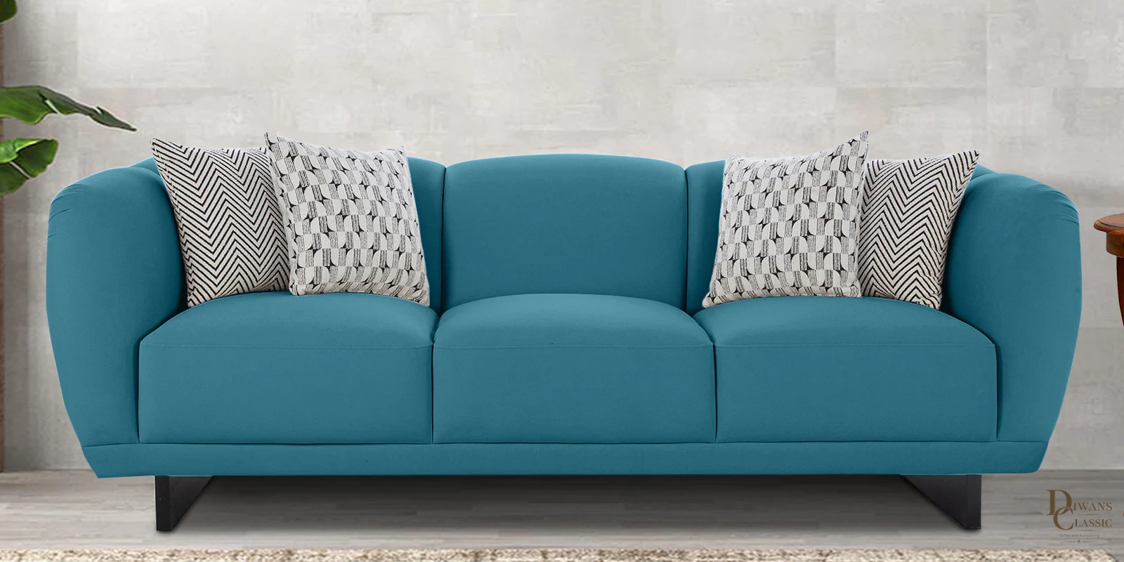 Kenz Velvet 3 Seater Sofa in Blue Colour — Diwans Classic
