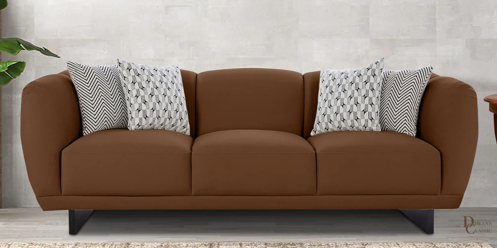 Kenz Velvet 3 Seater Sofa in Brown Colour — Diwans Classic