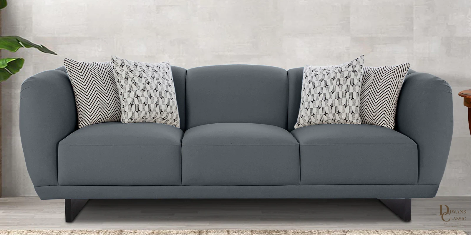Kenz Velvet 3 Seater Sofa in Dark Grey Colour — Diwans Classic