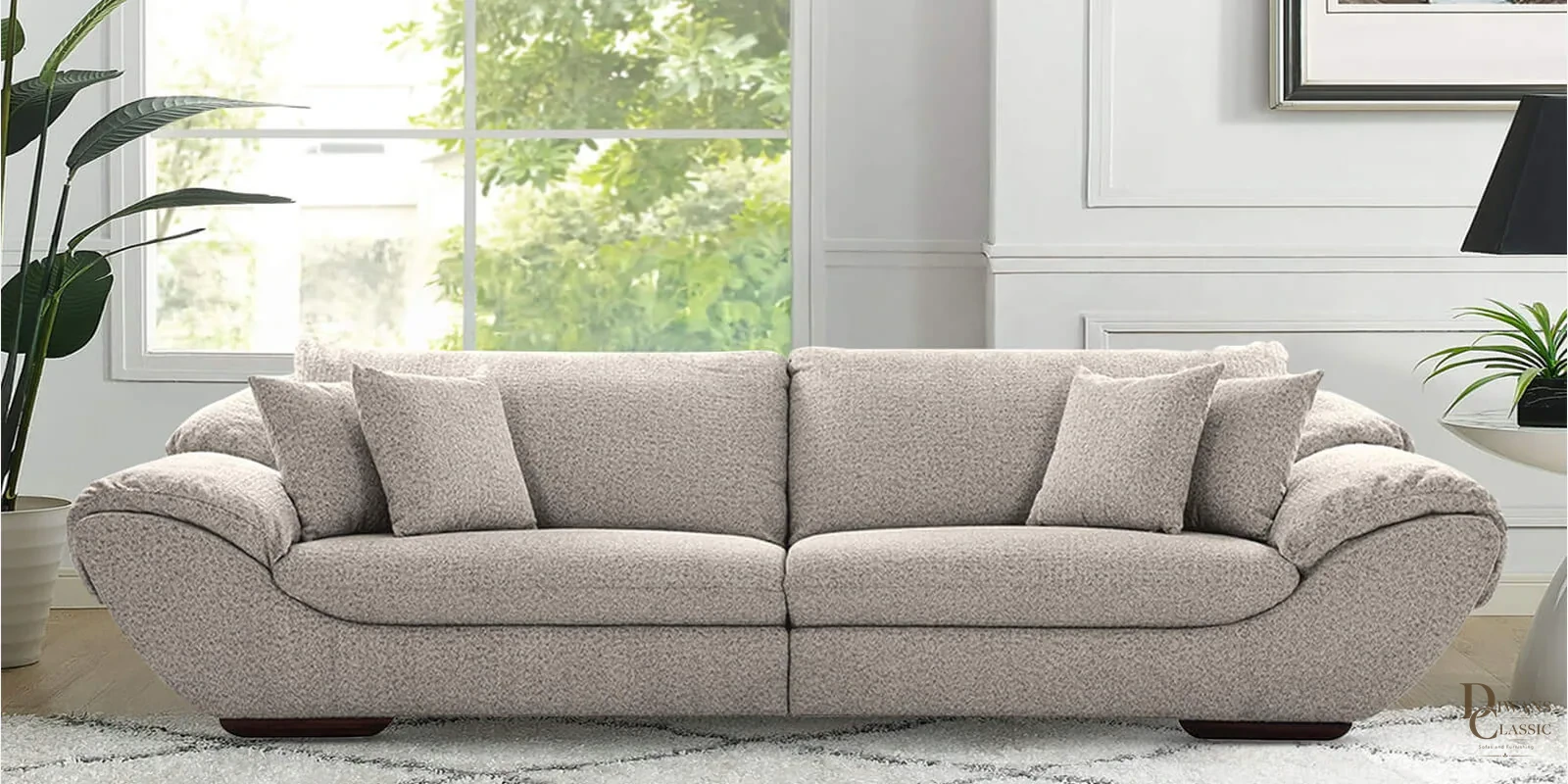 Durr Boucle Fabric 4 Seater Sofa in Ash Grey Colour — Diwans Classic