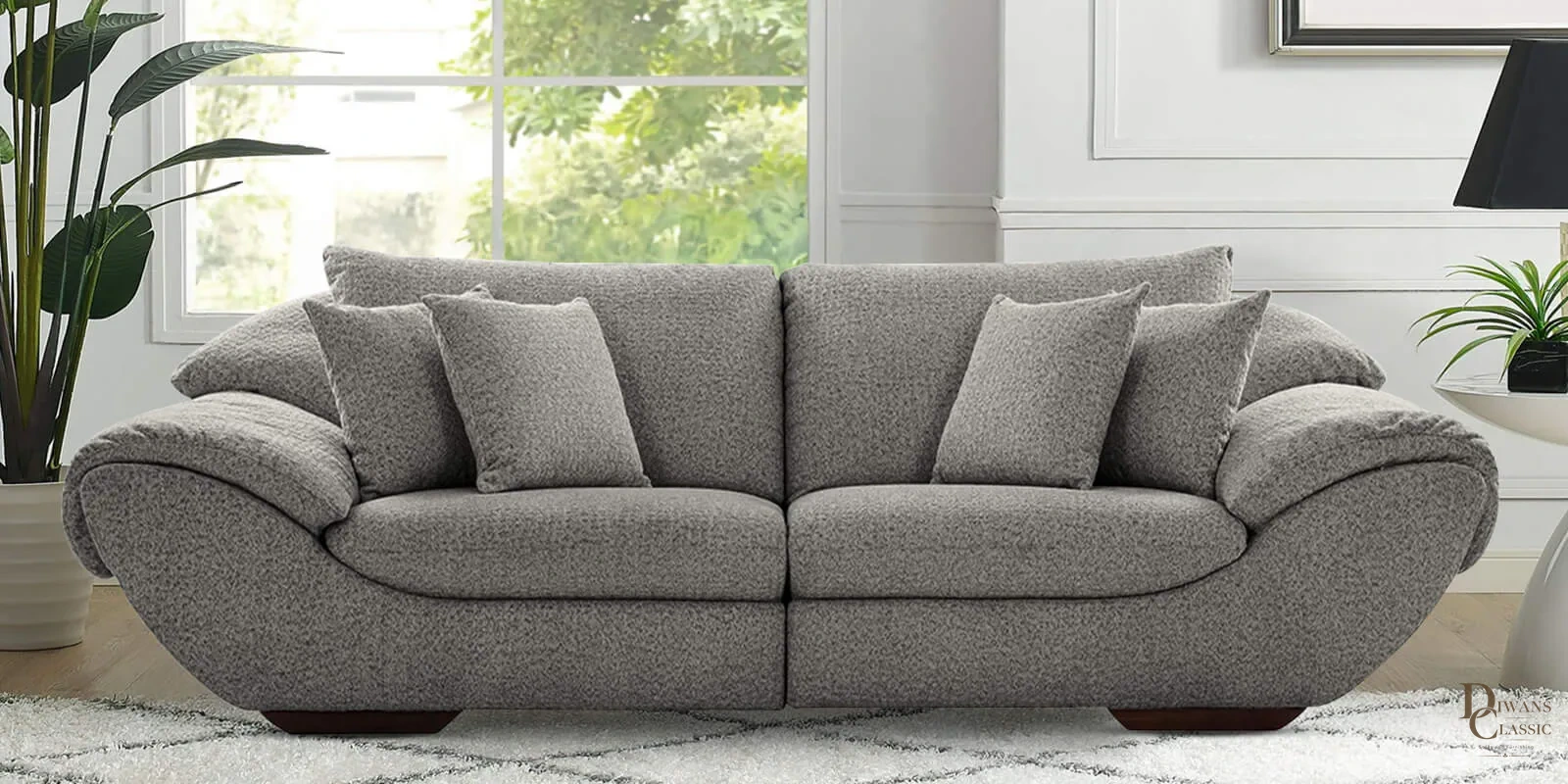 Durr Boucle Fabric 3 Seater Sofa in Graphite Grey Colour — Diwans Classic