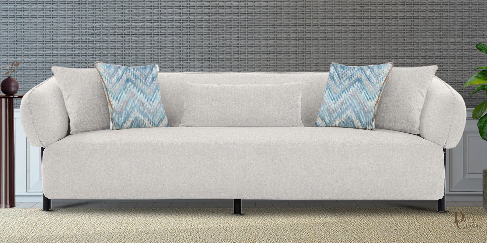 Sada Boucle Fabric 3 Seater Sofa in Snow White Colour — Diwans Classic