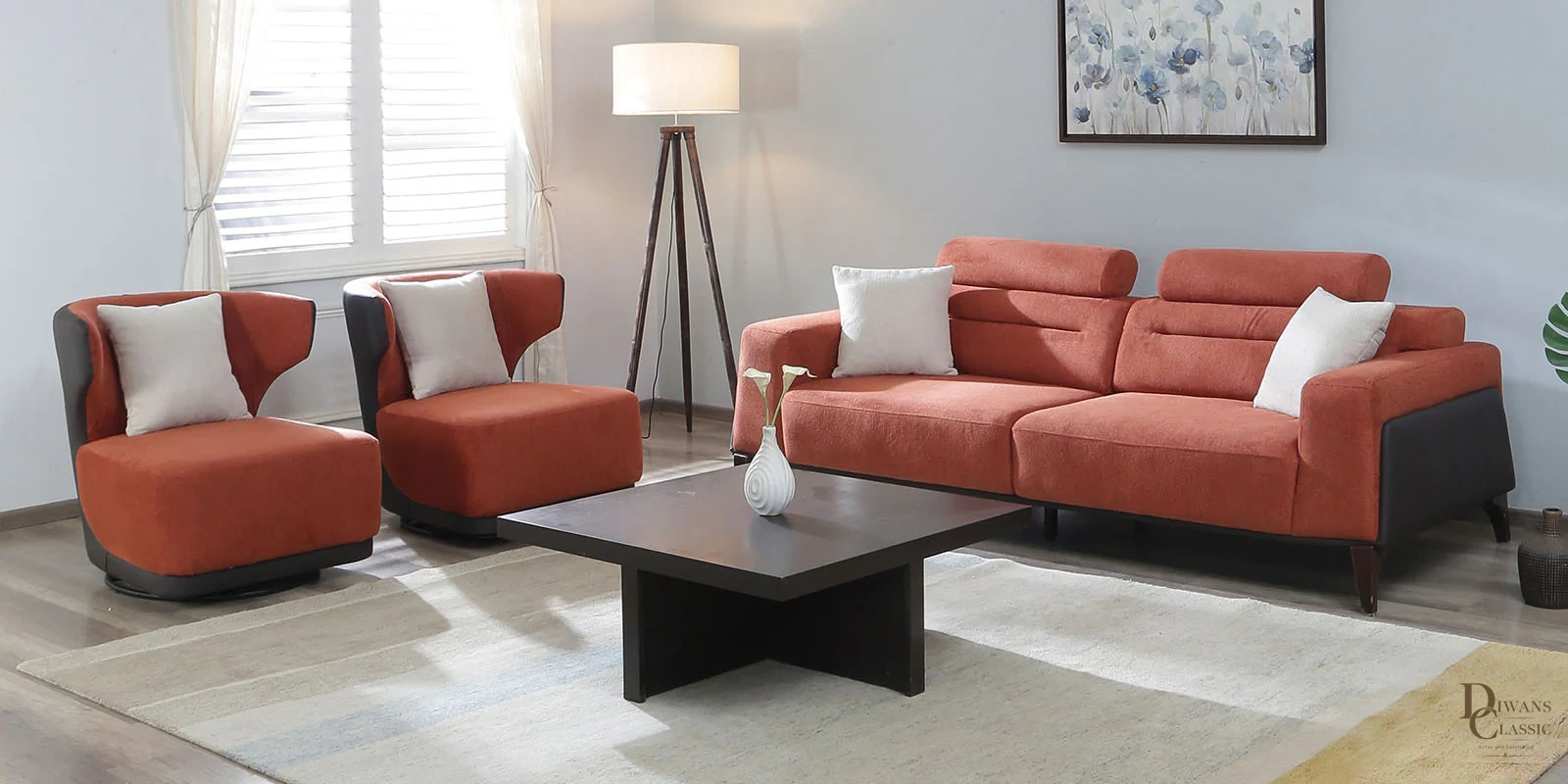 Bodrum Velvet Sofa Sets In Rust Colour (3+1+1) — Diwans Classic