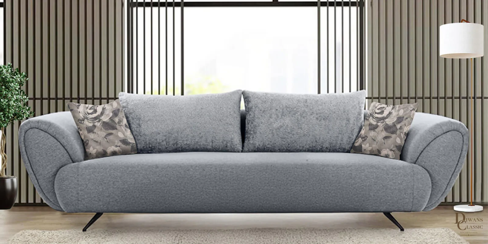 New Jersey Boucle Fabric 4 Seater Sofa in Dark Grey Colour — Diwans Classic