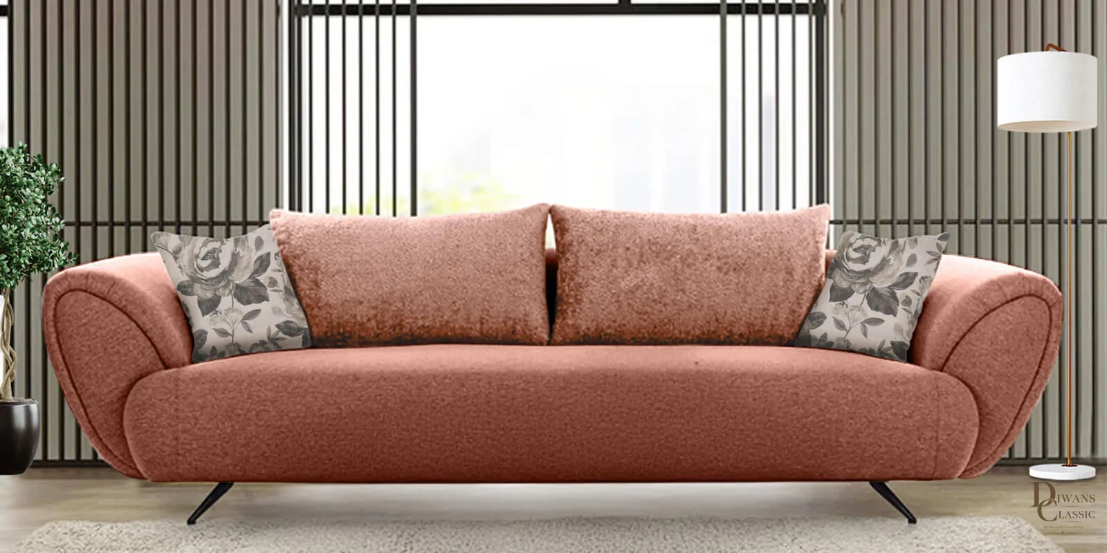 New Jersey Boucle Fabric 4 Seater Sofa in Rust Colour — Diwans Classic