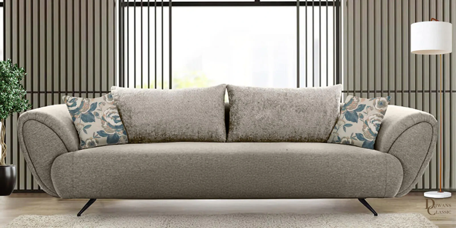 New Jersey Boucle Fabric 4 Seater Sofa in Sand Brown Colour — Diwans Classic