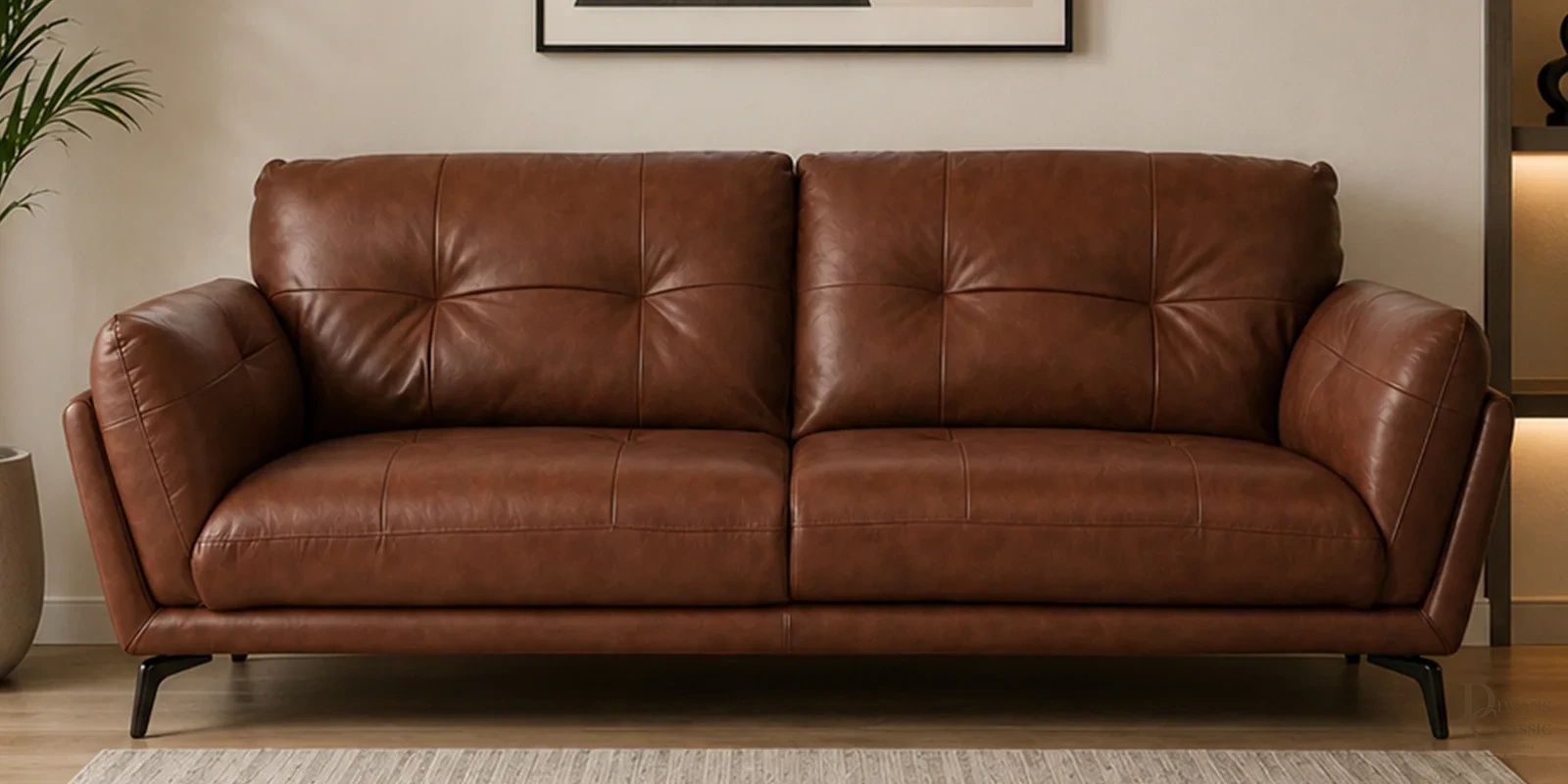 Marjan Half Leather 3 Seater Sofa in Tuscany Cedar colour — Diwans Classic