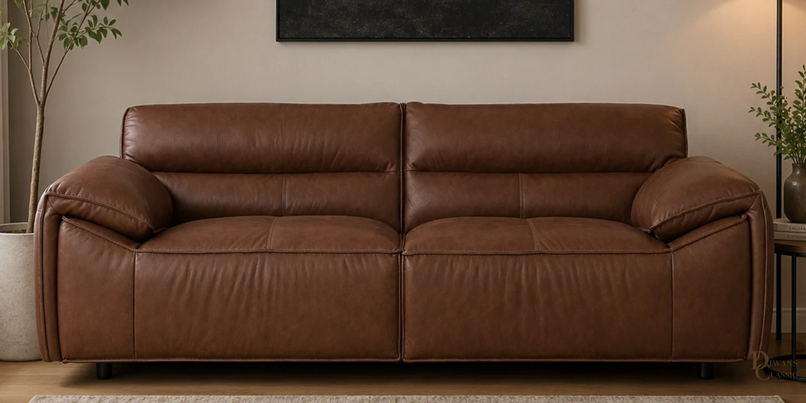 Amal Half Leather 3 Seater Sofa in Tuscany Cedar colour — Diwans Classic